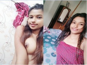 Desi babe flaunts her perky breasts in a private show