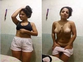 Watch as a cute Indian girl undresses for money and flaunts her breasts and buttocks