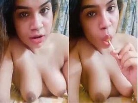 Horny girl flaunts her ample bosom