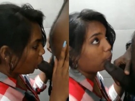 Tamil girl enjoys giving oral pleasure in the bathroom