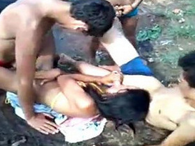 Indian call girl indulges in a wild orgy, pleasuring four men and getting her face fucked