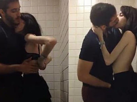 Marina Fraga gets her pussy pounded by her boyfriend in a public restroom