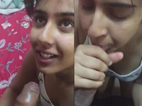 Indian girlfriend gives a sloppy blowjob and swallows cum in HD