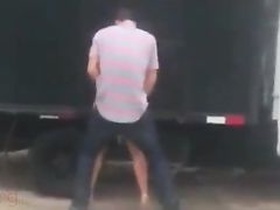 Cute Indian girl gives oral and has sex with her partner behind a truck