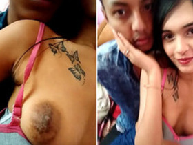 Desi couple enjoys intimate moments with butterfly tattoos