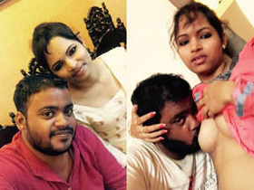 Cute Indian girl gives a sensual blowjob to her lover's breasts