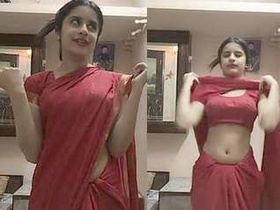 Indian bhabhi flaunts her attractive belly button and large breasts