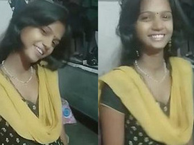 Desi girl's Churidar outfit with deep neck and little cleavage, unseen