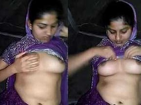 Desi girl with big boobs shows off in homemade video