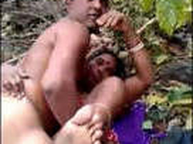 Indian couple caught in the act of wild jungle fucking