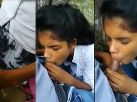 Desi school girl gives a XXX blowjob in a park