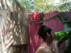 A steamy outdoor shower in a small village