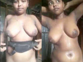 Village girl Desi flaunts her breasts and pleasures herself with her hands