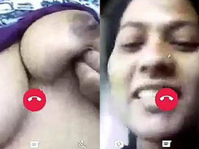 Indian Desi beauty flaunts big tits in video call with friend