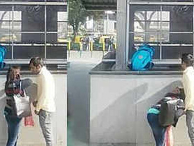 MMS video showcasing kissing and boob play at a bus stop