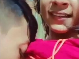 Cute teen with perky boobs gives a blowjob in a village
