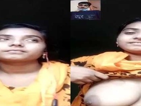 Bangla village girl bares her large natural breasts on video call