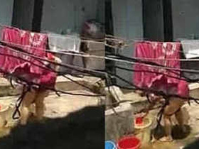 Aunty cleans her vagina while wearing a red panty